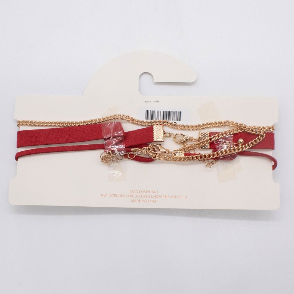 Carisma Women's Red and Gold Tone Chain Choker Necklace - Picture 2 of 3